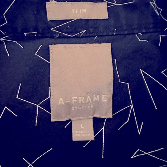 A-Frame Men's Stretch Slim Button Front Shirt, Navy Print, size L - Picture 3 of 4